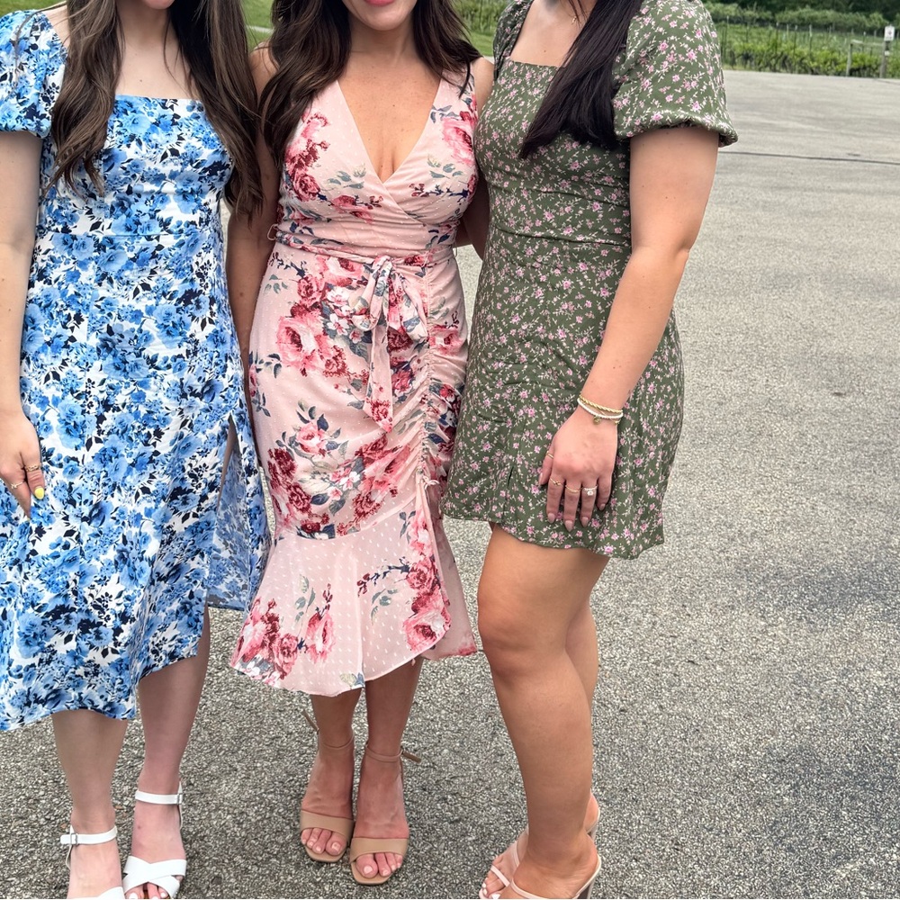 Francesca's Collections Green and Pink Floral Dress